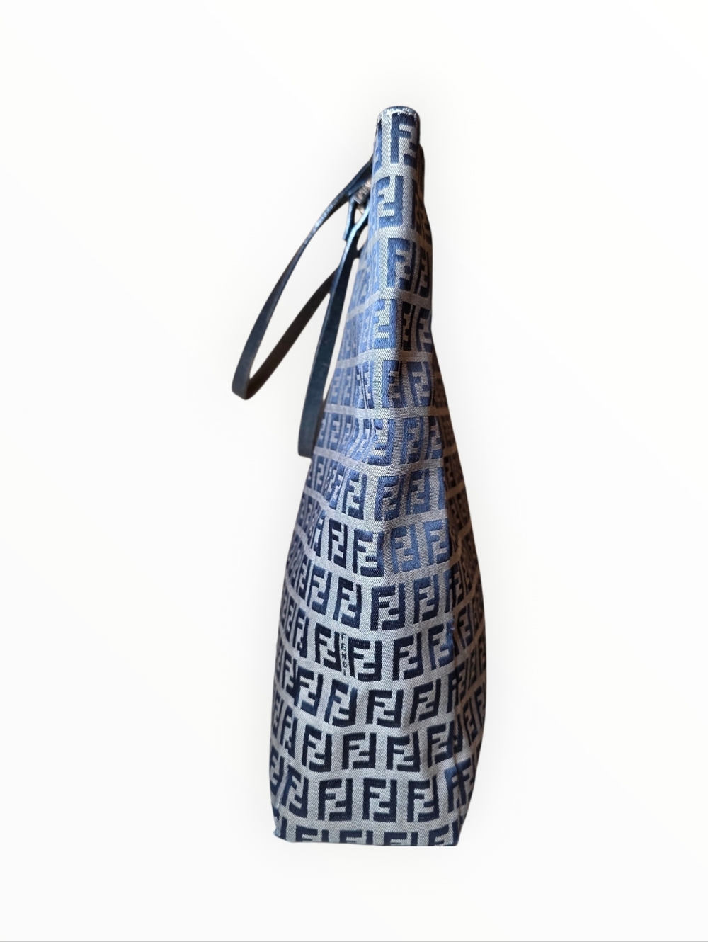 Fendi Zucchino Blue Monogram Tote Bag FF Canvas Shoulder Bag Vintage - Picture 4 of 12